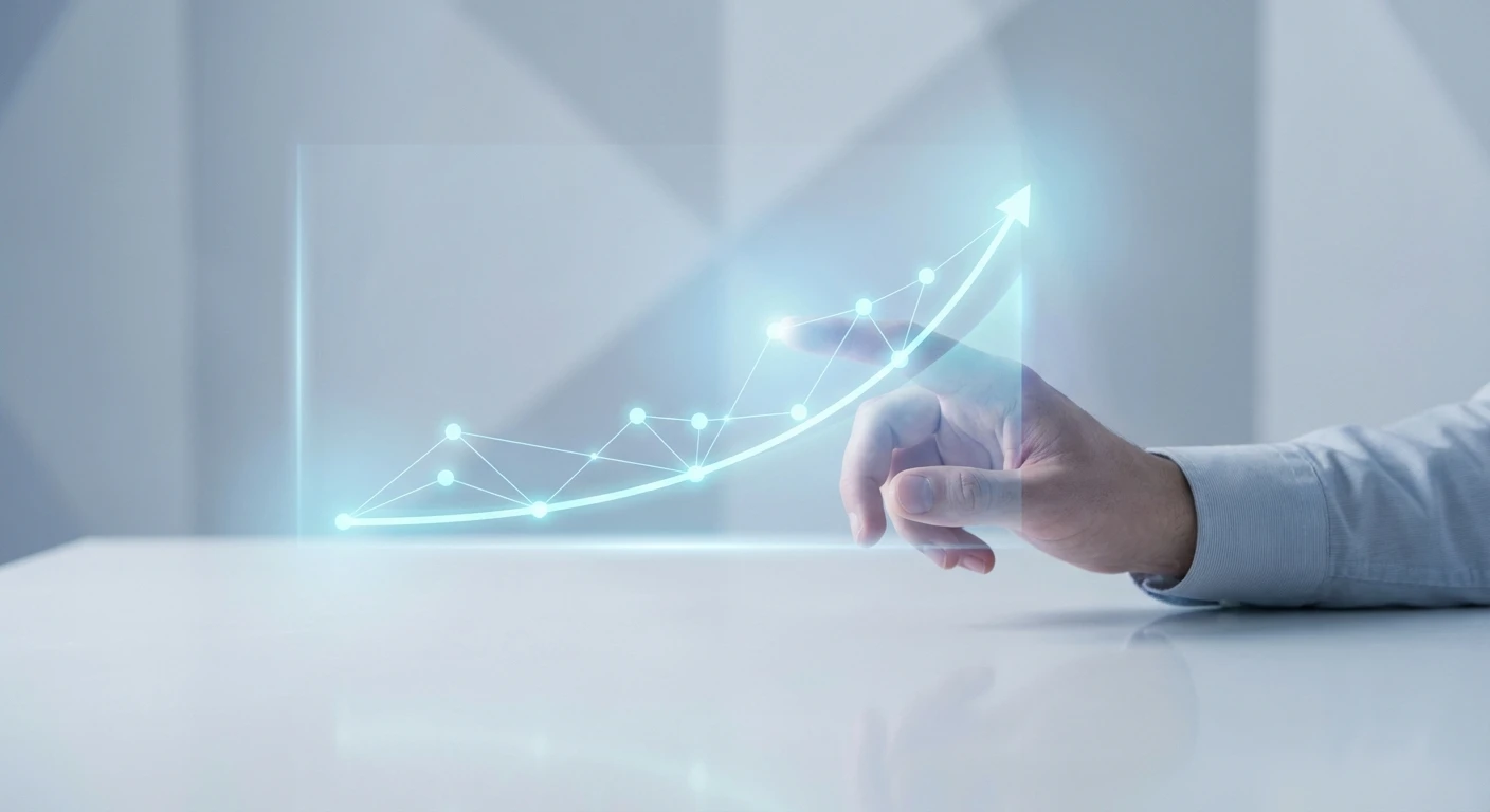A businessman analyzes sales data on a digital screen to apply follow-up strategies for increasing sales