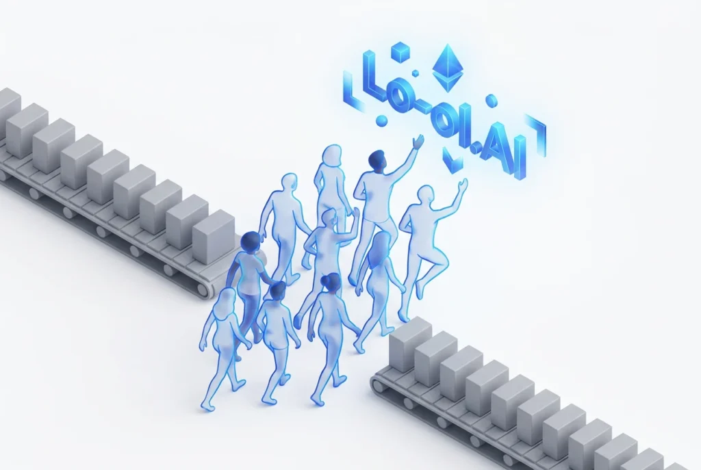 صورة توضح شخصاً يتحرر من قيود العمل المتكرر، مستخدماً حلول Lo-ol.AI لتعزيز الإنتاجية والابتكار في بيئة العمل الرقمية.
