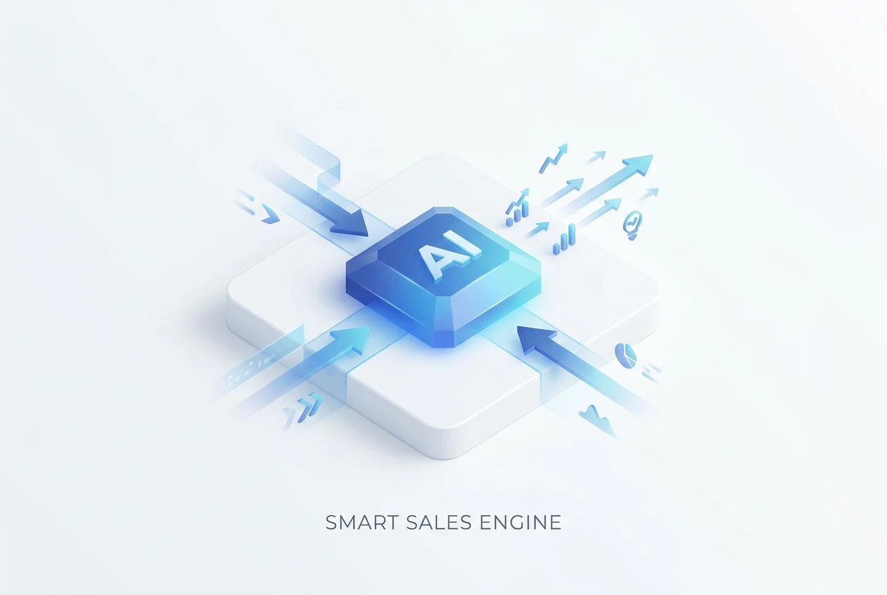 A diagram showing AI analyzing sales data and automating workflows to increase revenue.