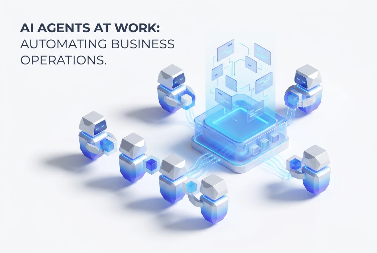 A diagram showing how strategic AI agents connect different business functions like finance, supply chain, and customer service to achieve a central business goal.